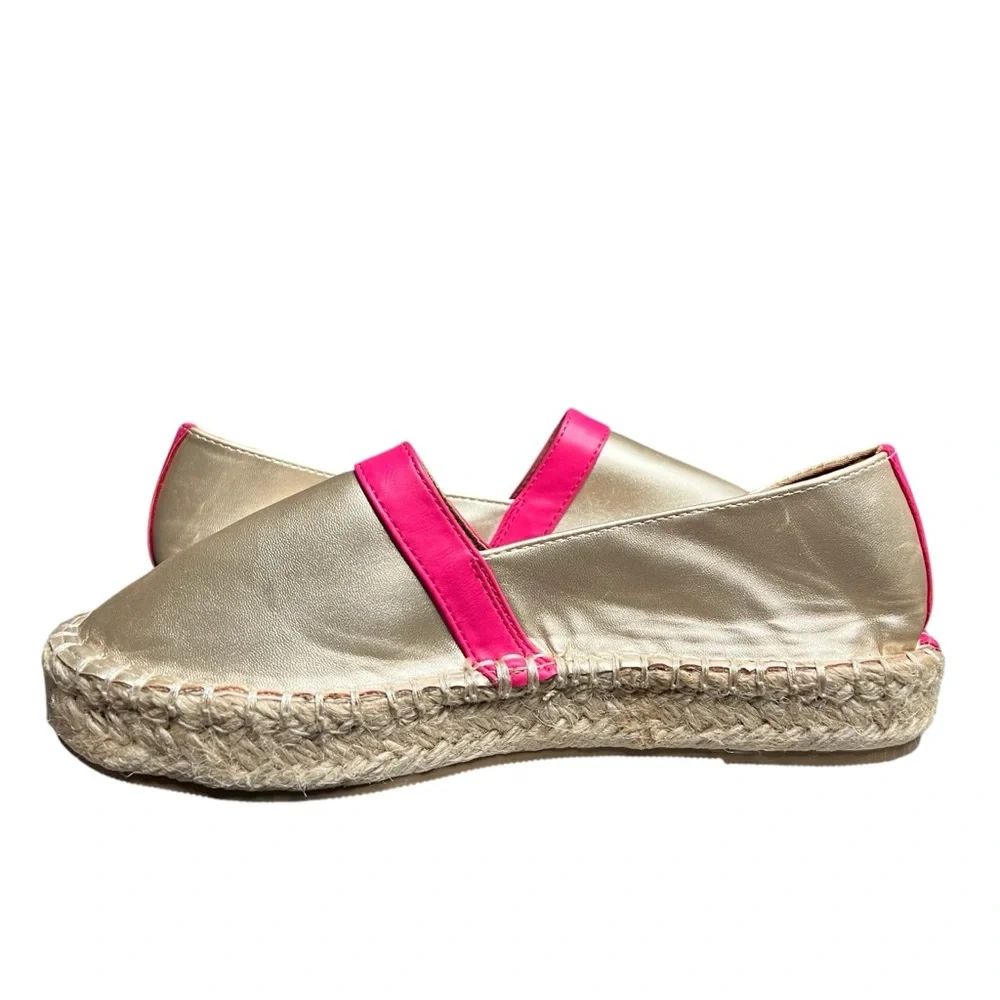 Michelle Mcdowell Flats Womens 7 Shoes Espadrille Slip-On Faux Leather Pink Gold